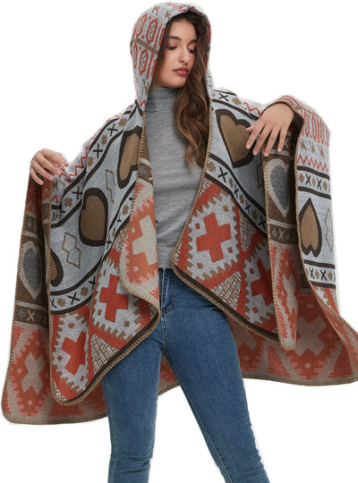 Cashmere-like Jacquard Flanged Hooded Shawl