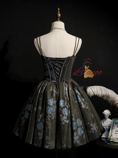 Black Tulle Sequins Beading Homecoming Dress