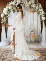 White Mermaid Lace Long Sleeve Wedding Dress