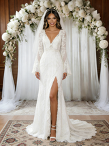 White Mermaid Lace Long Sleeve Wedding Dress