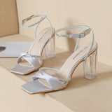 Transparent Rhinestone Crystal Thick Heel Sandals