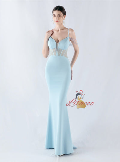 Mermaid Spaghetti Straps Beading Prom Dress
