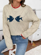 Contrast Color Round Neck Pullover Knitted Sweater
