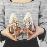 Metal Flower Thin High-heeled Pointed Wedding Shoes