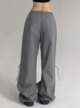 Solid Color Pleated Pocket Low Waist Pant