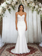 White Mermaid Lace Spaghetti Straps Wedding Dress