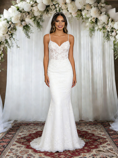 White Mermaid Lace Spaghetti Straps Wedding Dress