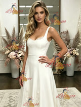 Simple White Straps Wedding Dress
