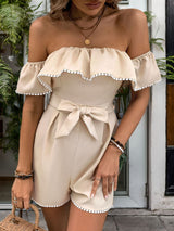 Off the Shoulder Ruffled Solid Color Jumpsuit