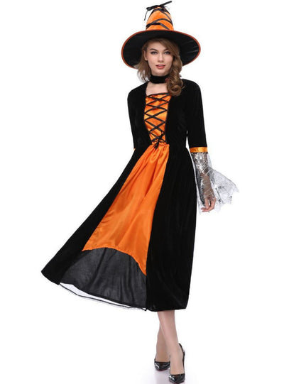 Women Orange Halloween Witch Costume