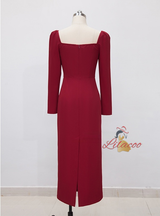 Burgundy Long Sleeve Crystal Prom Dress