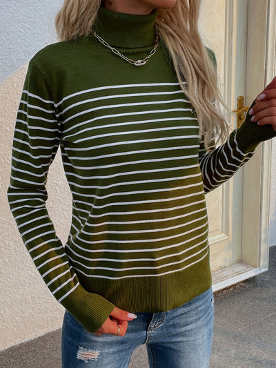 High Neck Striped Pullover Sweater