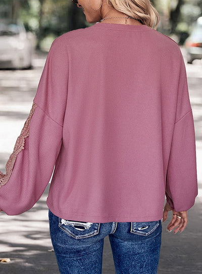 Solid Color Long Sleeve Lace T-Shirt