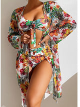 Long-sleeved Three-piece Printed Swimsuit