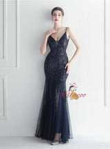 Spaghetti Straps Tulle Sequins Prom Dress