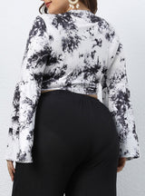 Tie-dye Printed Deep V Flared Sleeve Shirt