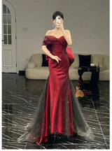 Black Mermaid Sequins Tulle Bow Prom Dress