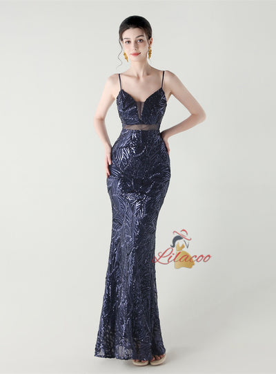 Mermaid Sequins Spaghetti Straps Beading Prom Dress