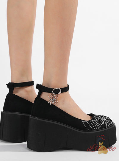 Retro Thick-soled Spider Web Mary Jane Shoes