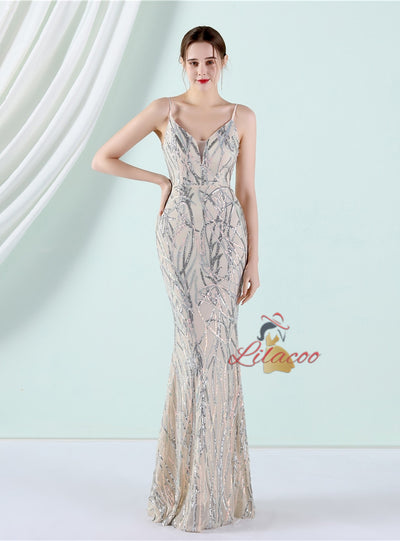 Mermaid Sequins Spaghetti Straps Prom Dress