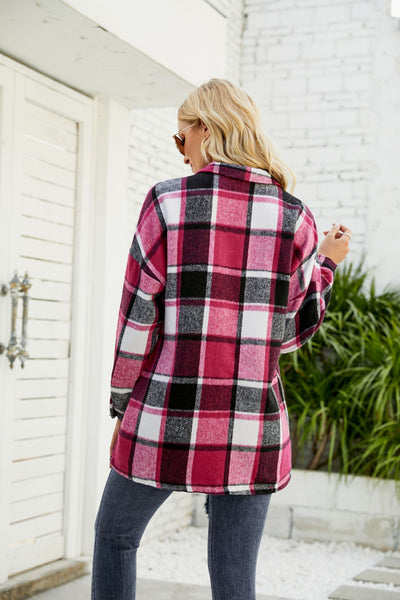 Long Sleeve Plaid Shirt Woolen Coat