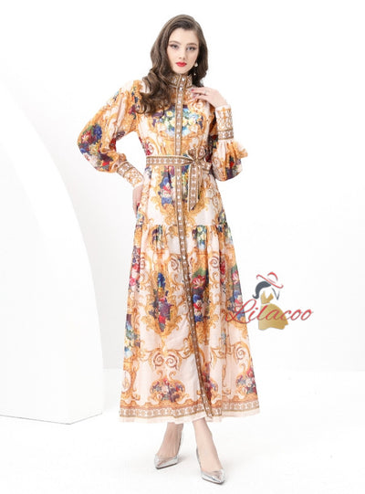 Palace Printed Long Sleeve Party Dress