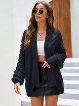 Loose Knit Cardigan Lantern Sleeve Sweater Coat