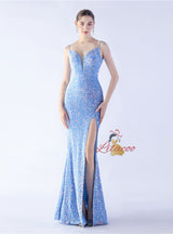 Spaghetti Straps Mermaid Sequins Prom Dress