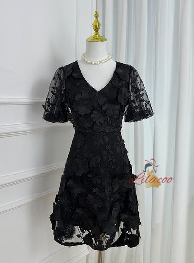 V-neck Slim Lace Short Dress