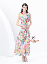 Sleeveless Lace Floral Print Long Dress