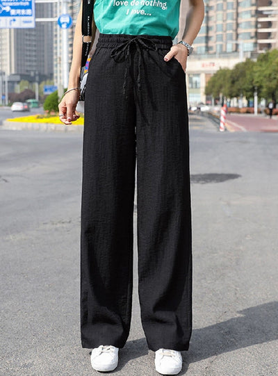 Wide-leg High Waist Nine Points Straight Pants