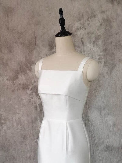 White Satin Spaghetti Straps Wedding Dress
