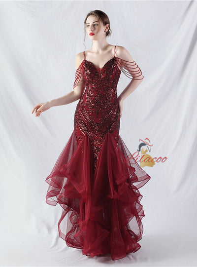 Mermaid Tulle Sequins Beading Prom Dress