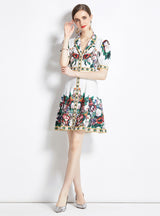 Retro Printed Short-sleeved Shirt Dress