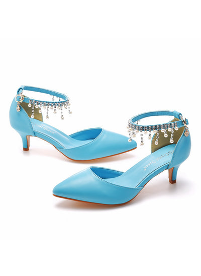 Low-heeled Pointed Beaded Tassel Sandals