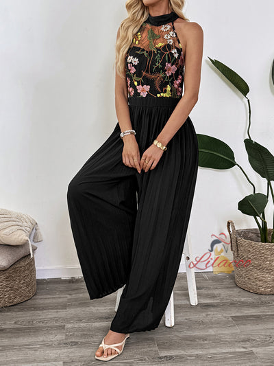 Sleeveless Embroidered Wide-leg Jumpsuit