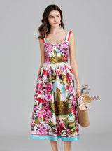 Women Slim Printed Suspenders Dress