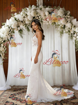 White Mermaid Tulle Lace Straps Wedding Dress