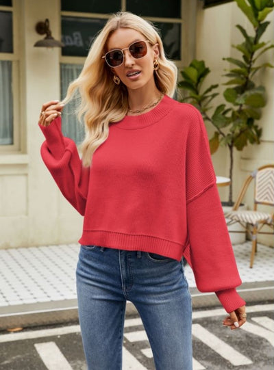 Loose Short Pullover Long Sleeve Round Neck Sweater