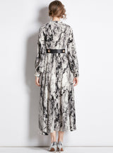 Ink-and-wash Printed Long Sleeve Dress