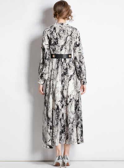 Ink-and-wash Printed Long Sleeve Dress