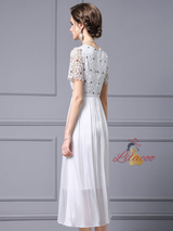 White Lace Short Sleeve Mother Of The Bride Dress