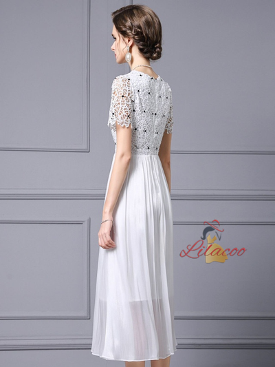 White Lace Short Sleeve Mother Of The Bride Dress