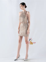 Halter Sequins Beading Short Prom Dress