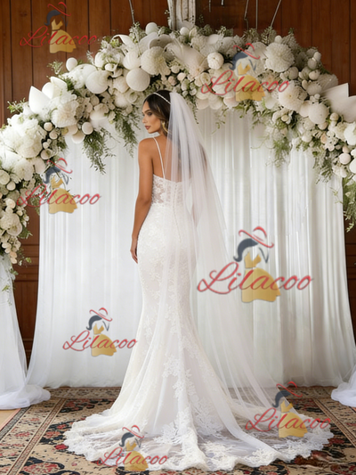 White Mermaid Tulle Lace Straps Wedding Dress