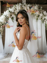 White Tulle Lace V-neck Wedding Dress