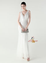 Mermaid Sequins Tulle V-neck Beading Prom Dress