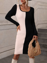 Pullover Knitted Solid Color Matching Sweater Dress