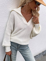 Loose V-neck Long Sleeve Knitted Sweater