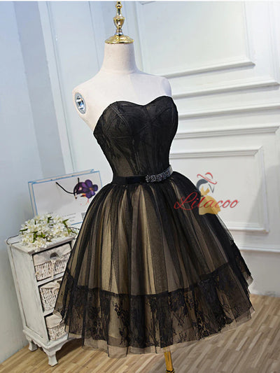 Black Tulle Lace Strapless Homecoming Dress